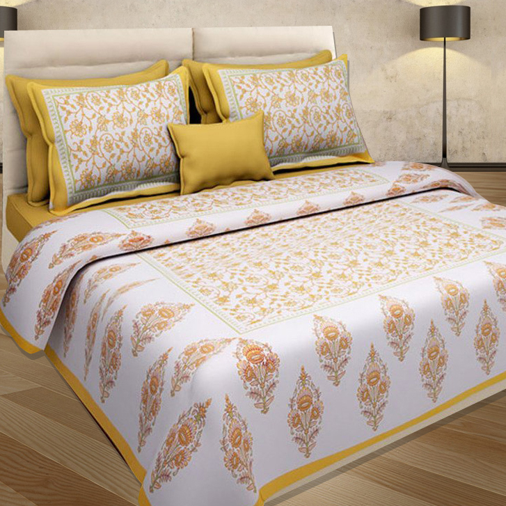 Buy Orange Traditional 300 TC Cotton 1 Double Bedsheet with 2 Pillow Covers  by Jaipur Fabric at 41% OFF by Jaipur Fabric